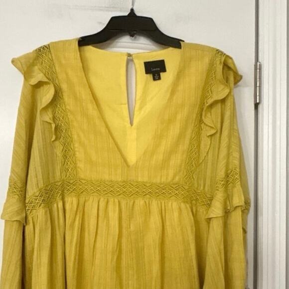 Lumiere Cotton Gold V Neck Puff Sleeve Ruffle Relaxed Fit Shorts Romper New Med - Picture 8 of 13